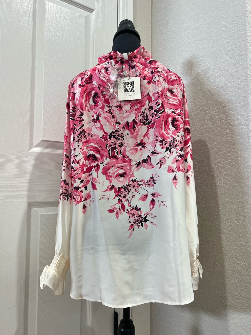 Anne Klein Floral Blouse 1X Pink White Sheer Peasant Top NWT - Picture 2 of 11